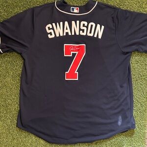 Nike Dansby Swanson Autographed Atlanta Navy Custom Baseball Jersey Size XL